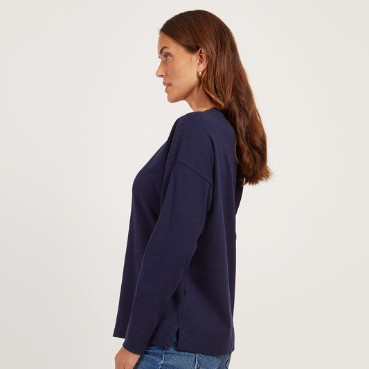 Cotton Jersey Oversized Long Sleeve Tee Azul marino vintage Crew tees