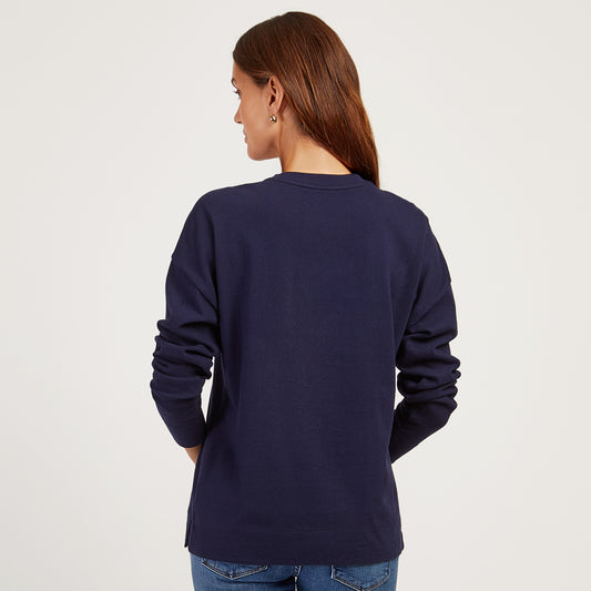 Cotton Jersey Oversized Long Sleeve Tee Azul marino vintage Crew tees