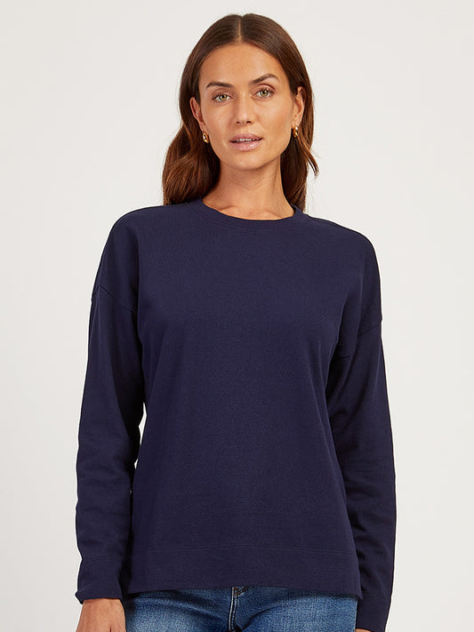 Cotton Jersey Oversized Long Sleeve Tee Azul marino vintage Crew tees