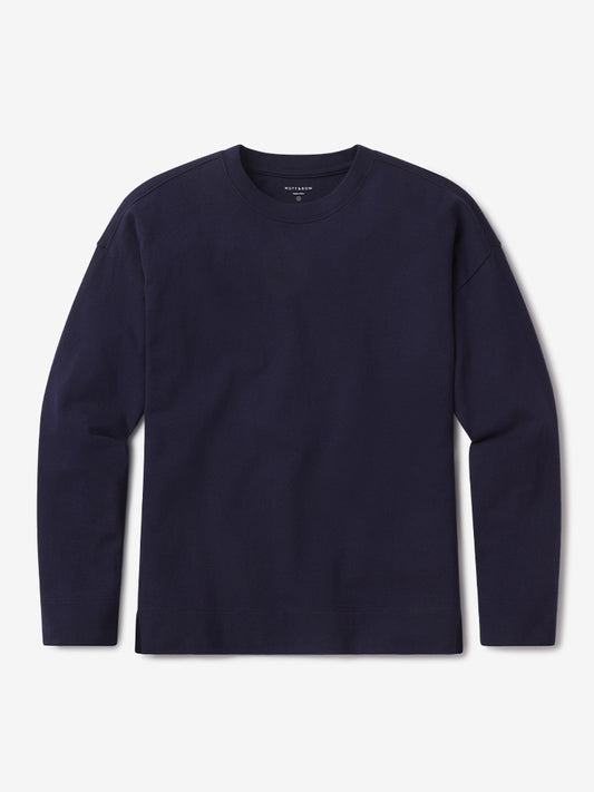 Cotton Jersey Oversized Long Sleeve Tee Azul marino vintage Crew tees