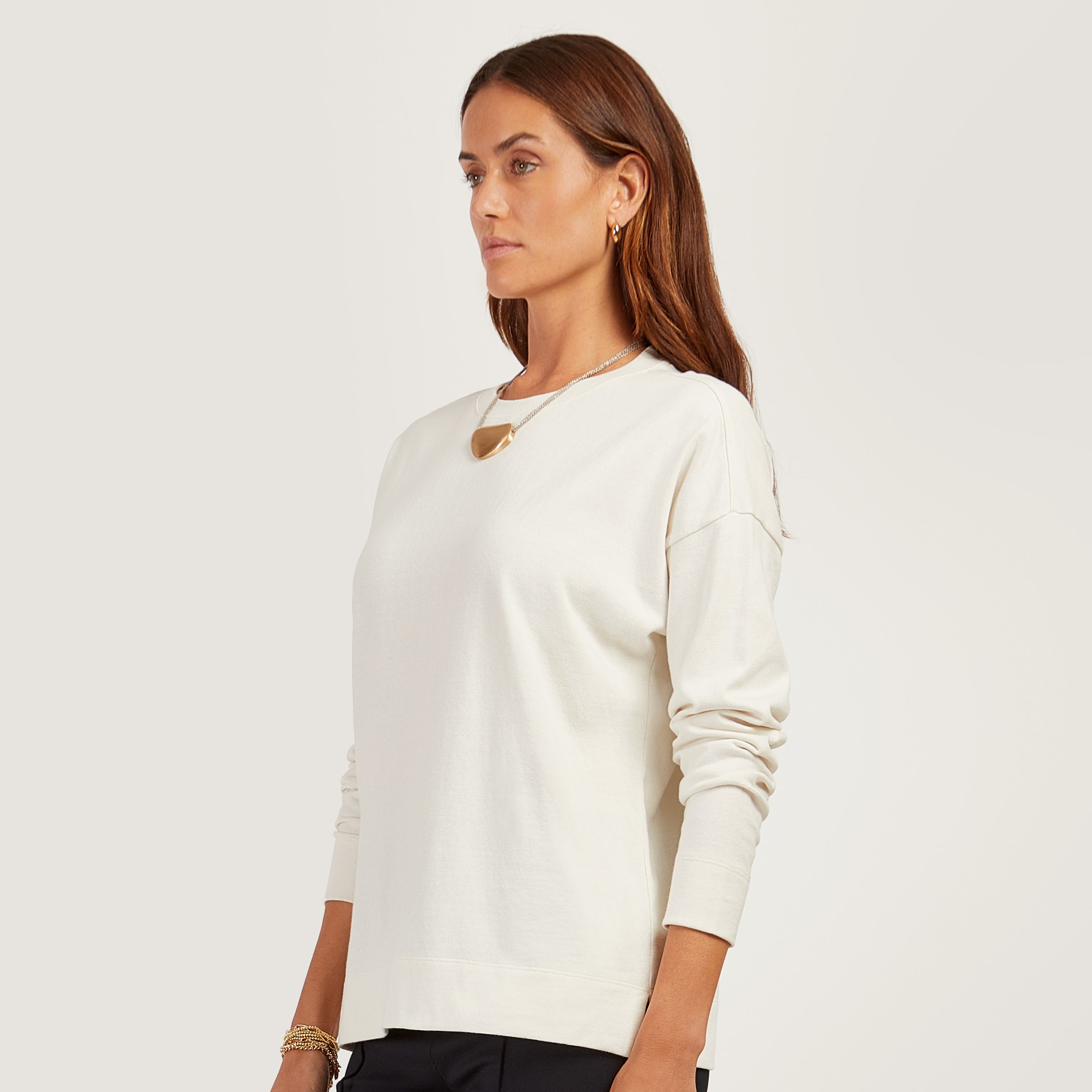 Women wearing Vintage White Cotton Jersey Oversized Long Sleeve Tee