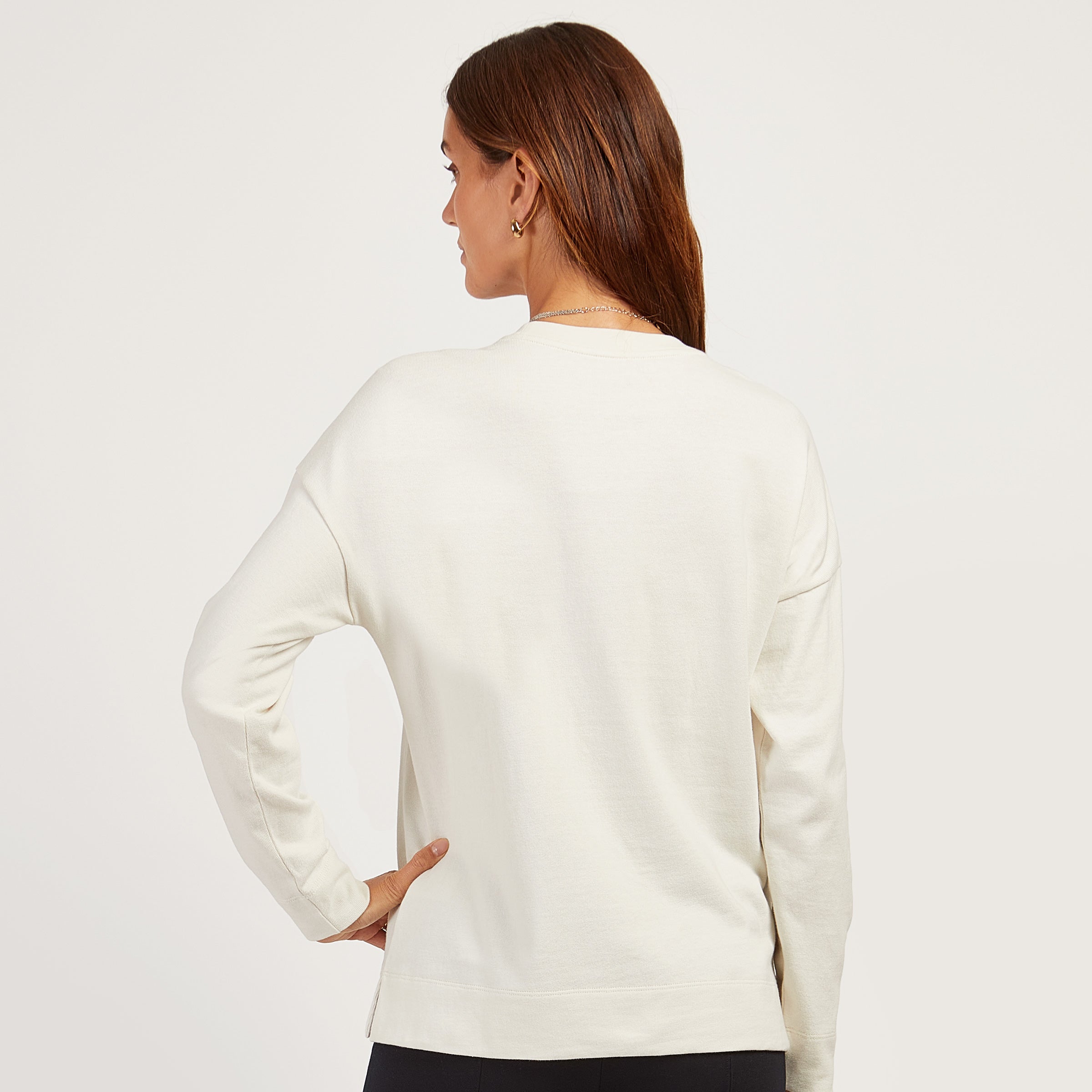 Women wearing Vintage White Cotton Jersey Oversized Long Sleeve Tee