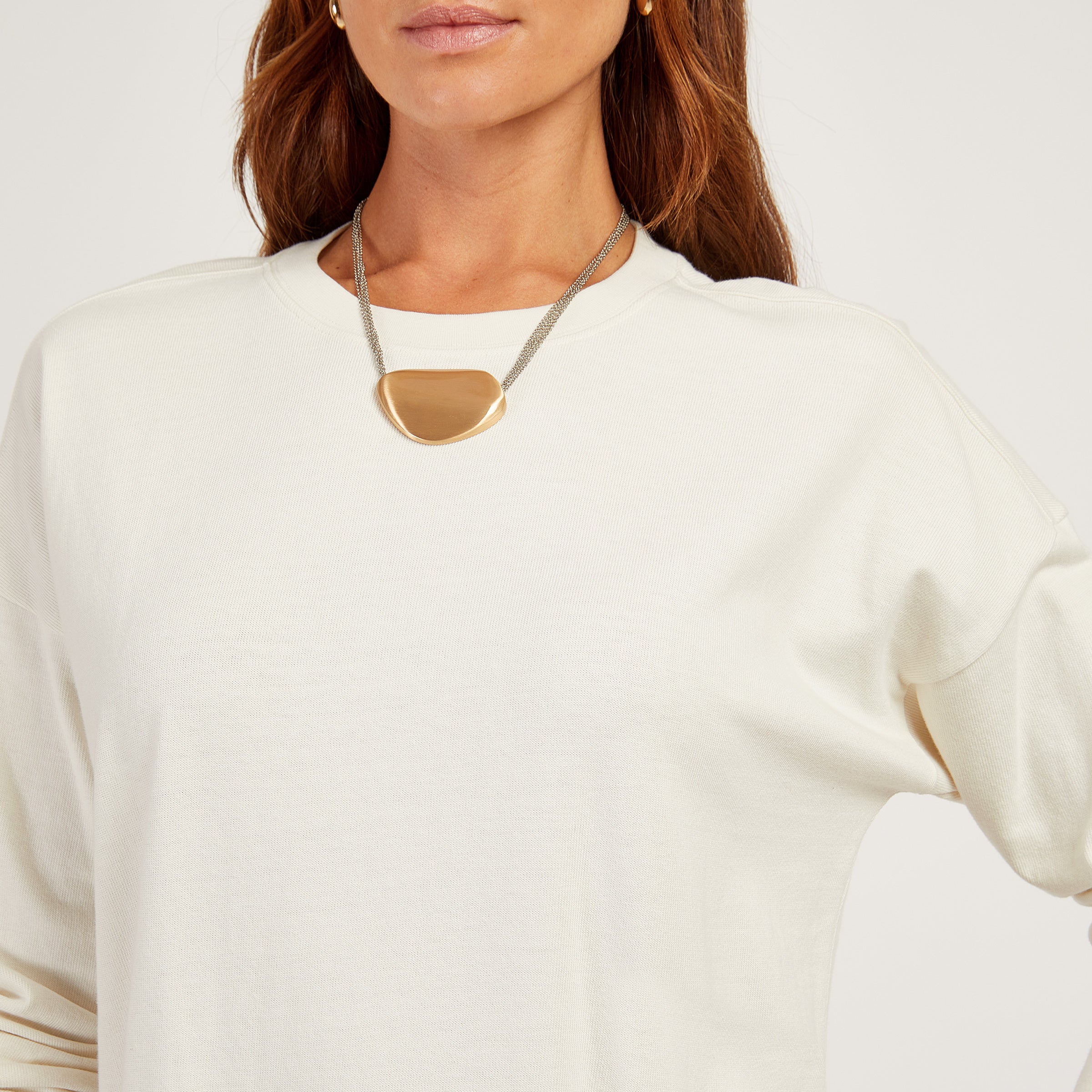 Women wearing Vintage White Cotton Jersey Oversized Long Sleeve Tee