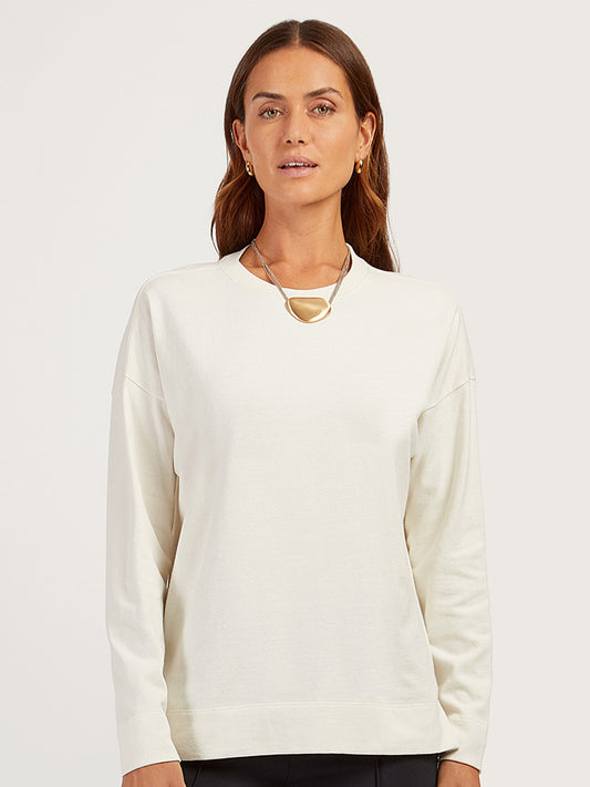 Cotton Jersey Oversized Long Sleeve Tee Vintage White Crew tees