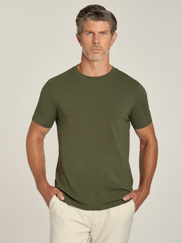 Men wearing Dark Olive Luxe Stretch Tee