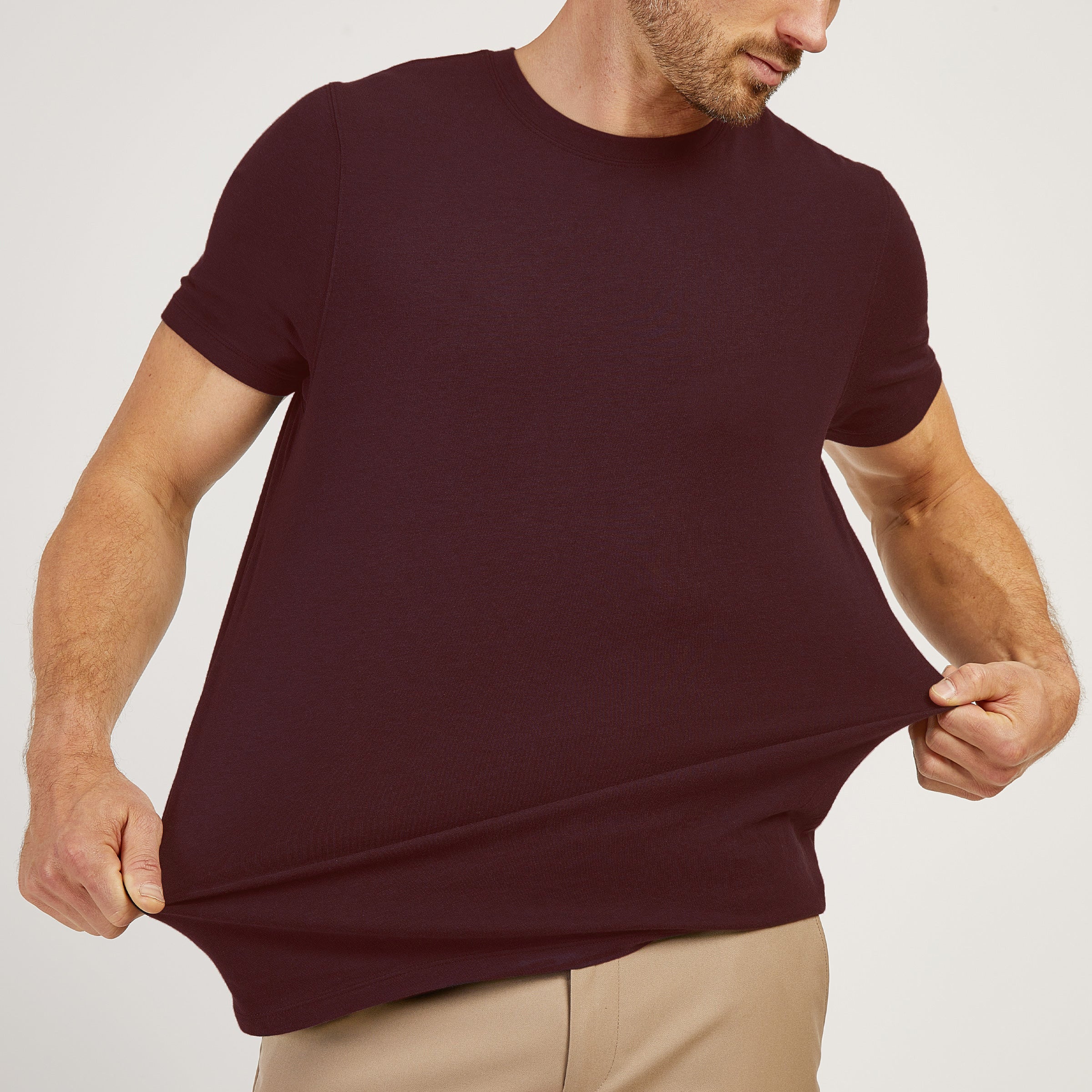Men wearing Maroon Luxe Stretch Tee