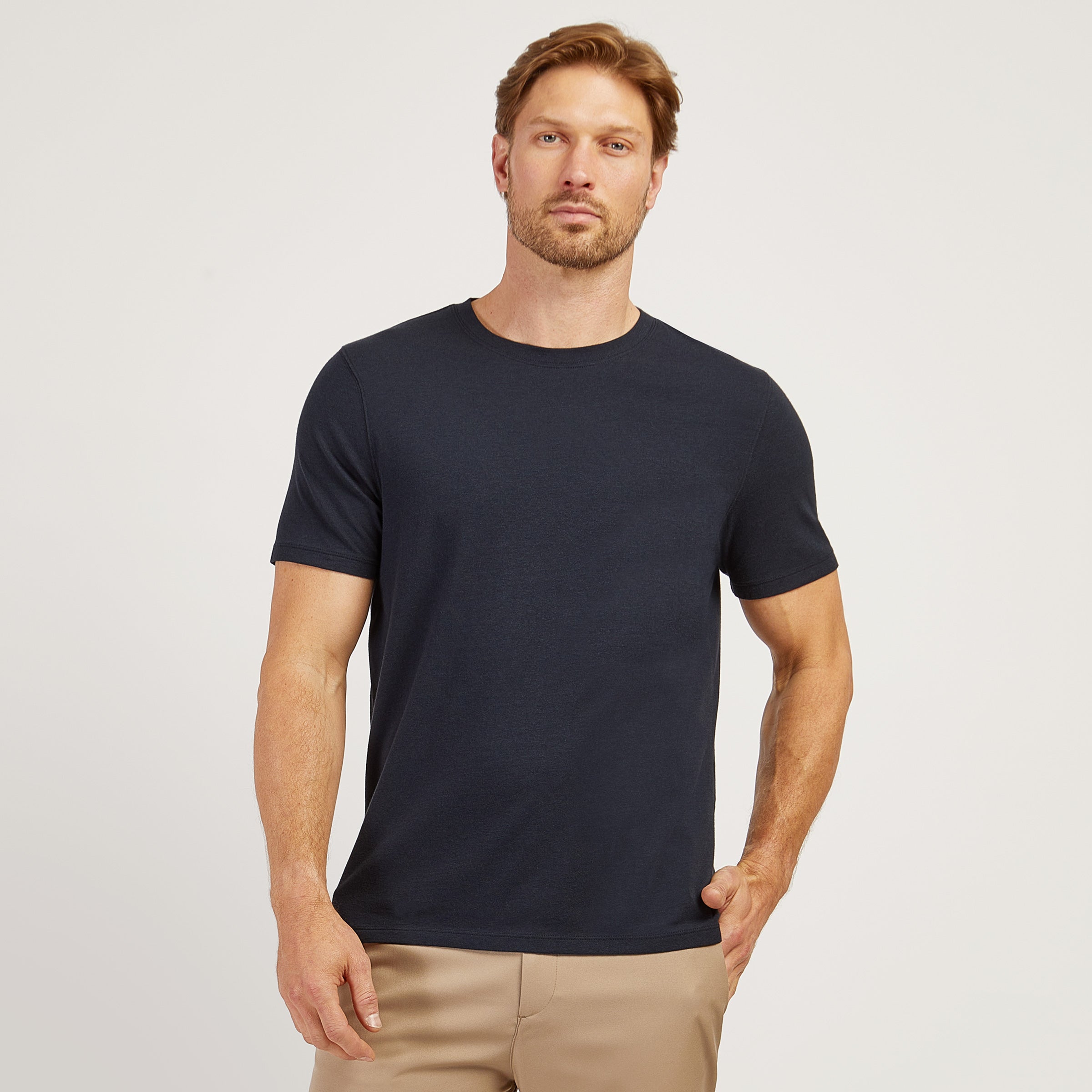 Men wearing Navy Luxe Stretch Tee