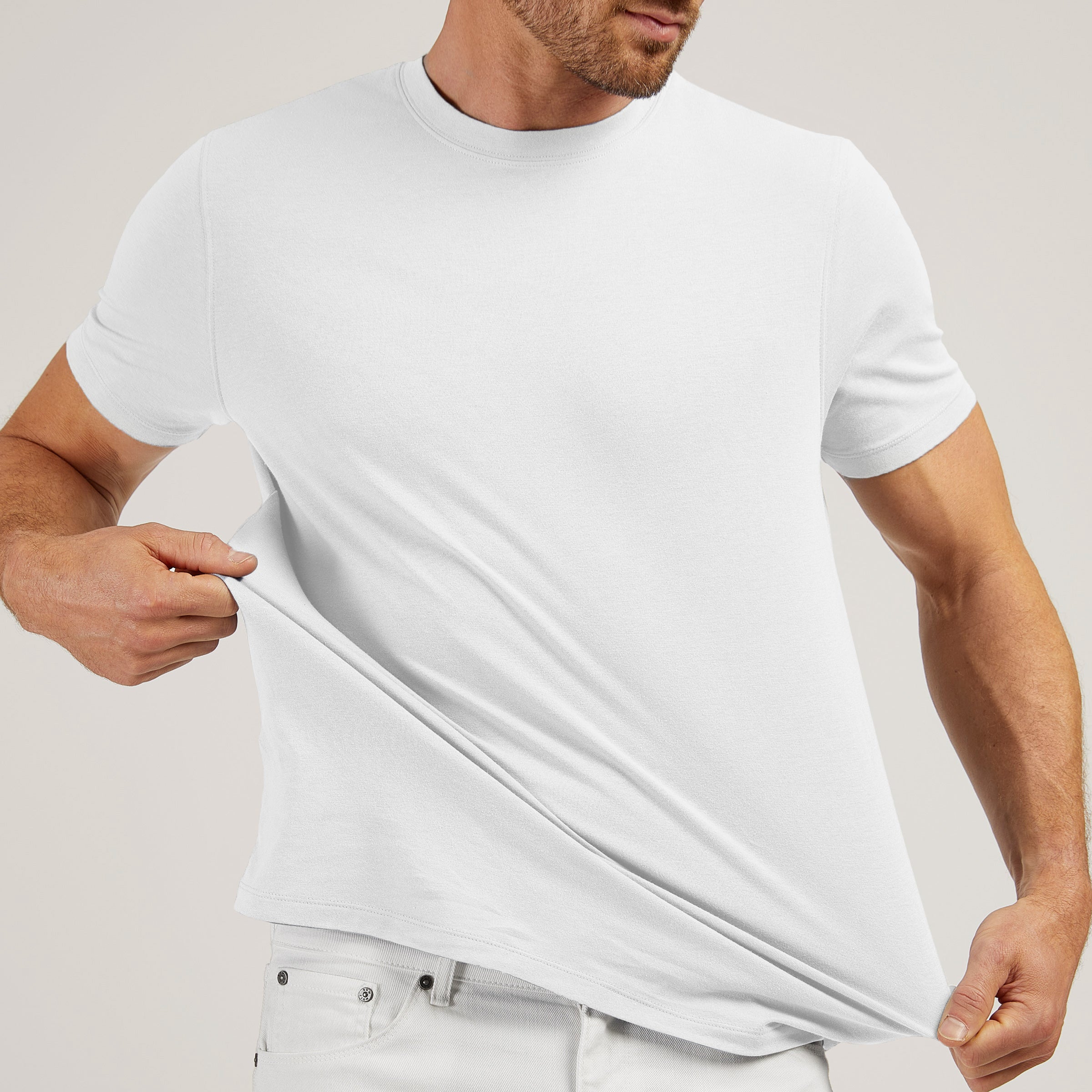 Men wearing White Luxe Stretch Tee