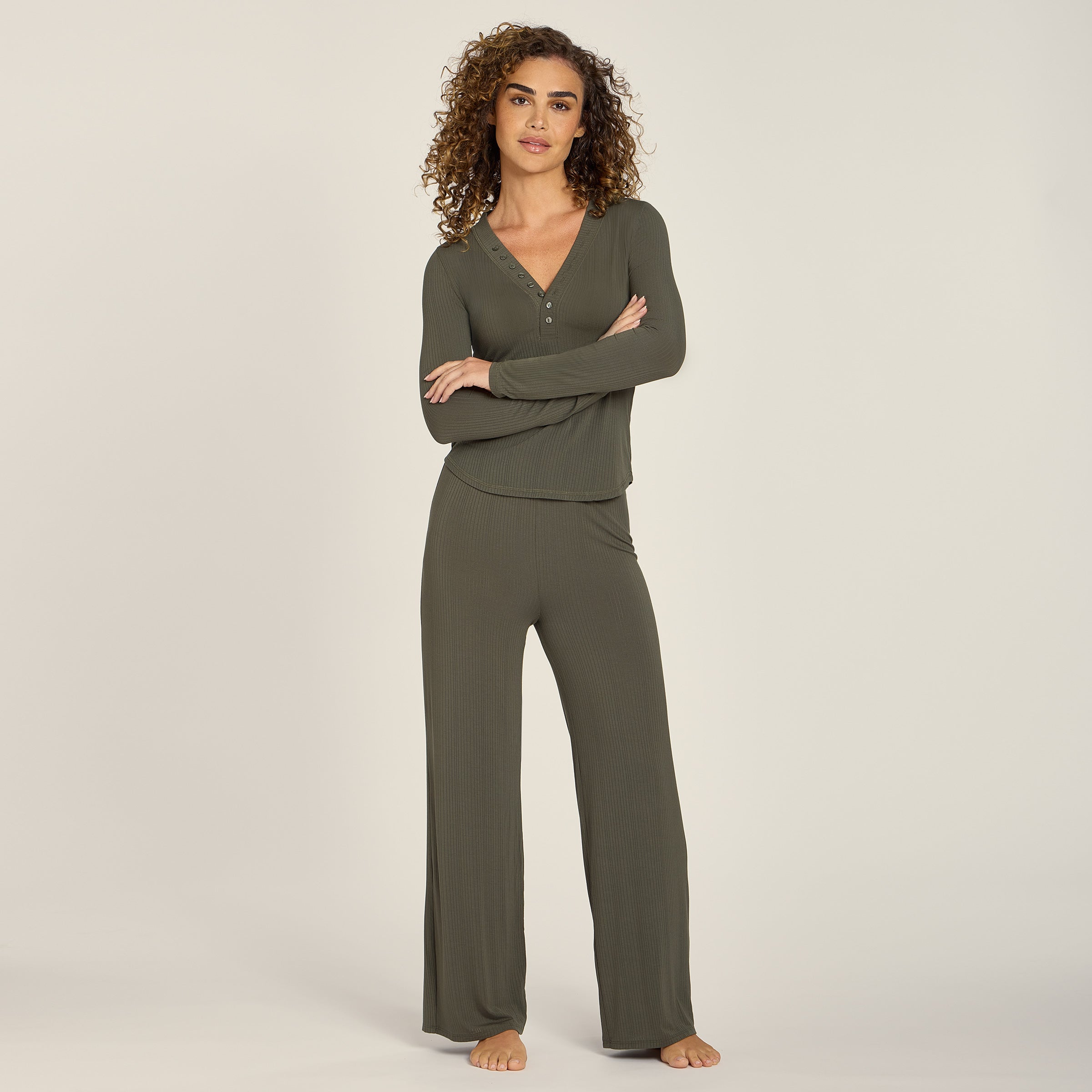 Women wearing Evergreen Lounge Wide Leg Pants