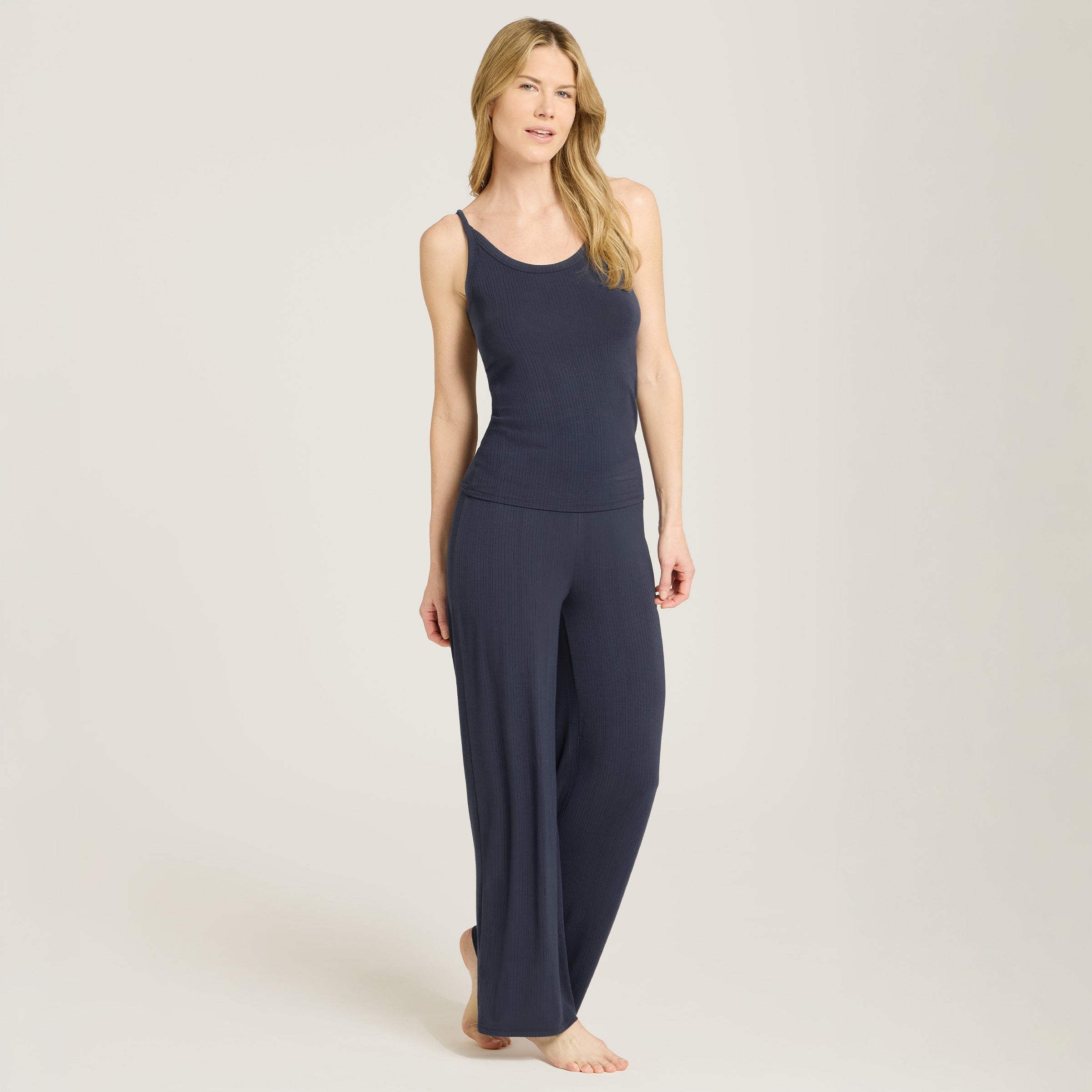 Women wearing Navy Lounge Wide Leg Pants