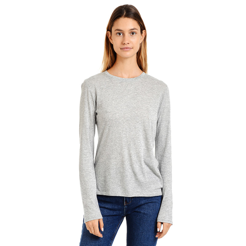 Women wearing Noir/Gris chiné/Blanc Long Sleeve Crew Tee Marcy 3-Pack shirts pour femmes