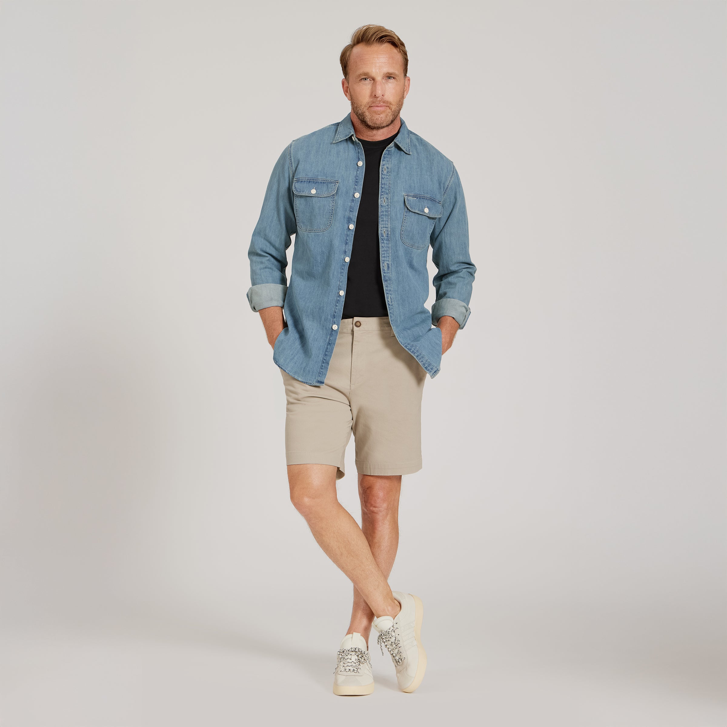 Men wearing Ecru Stretch Chino Short