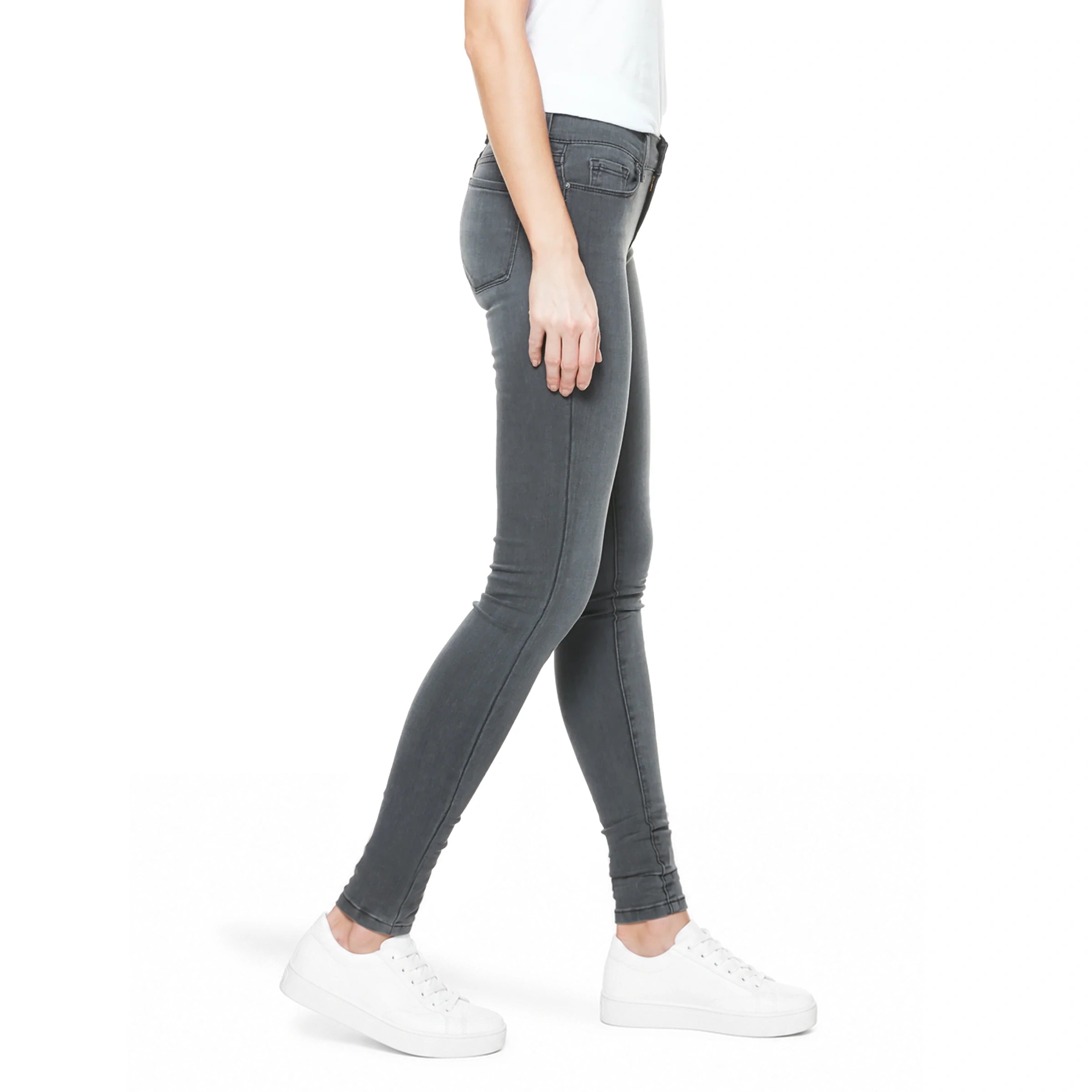 Women wearing Medium Gray Mid Rise Skinny Orchard Jeans