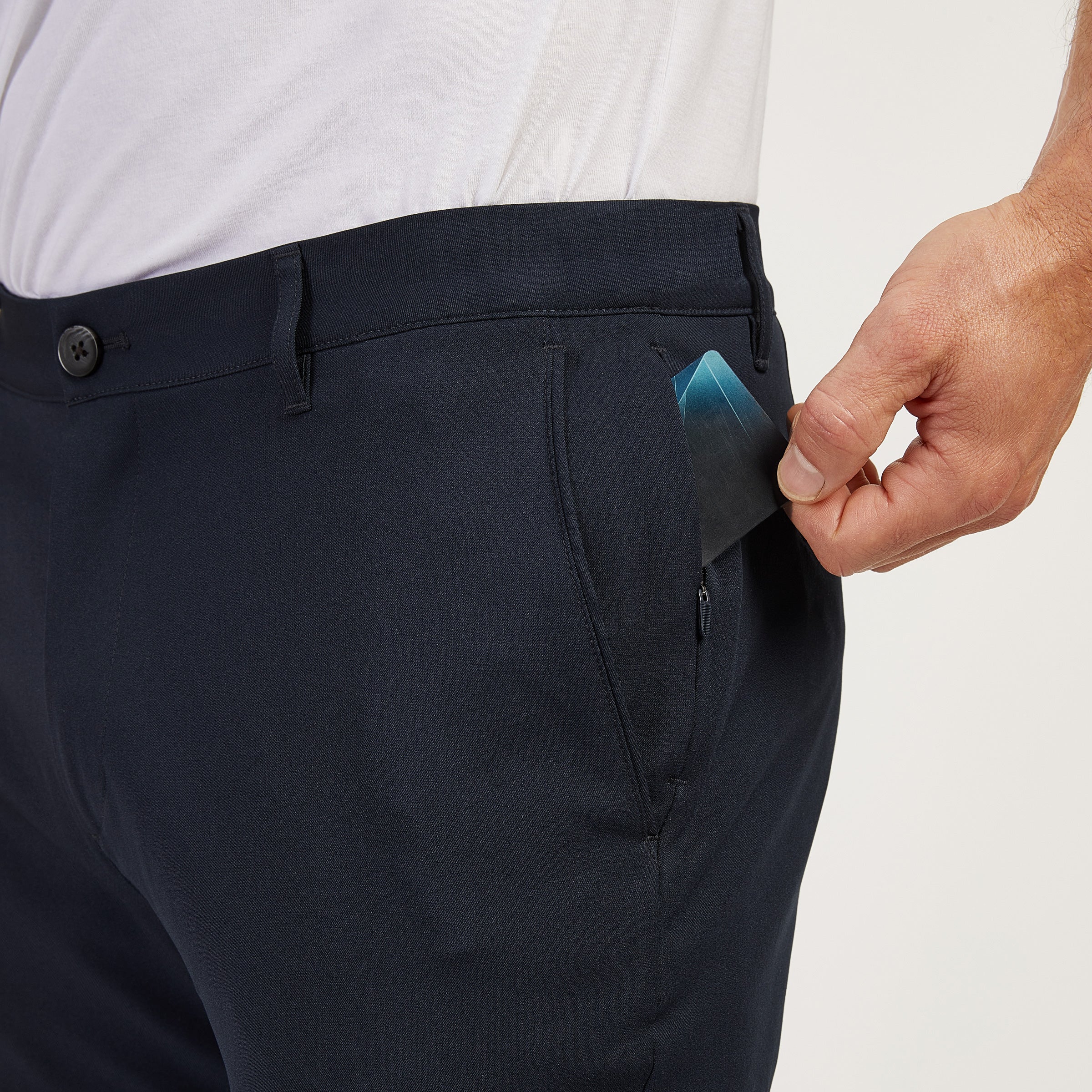 Men wearing Navy Slim Tech Pants