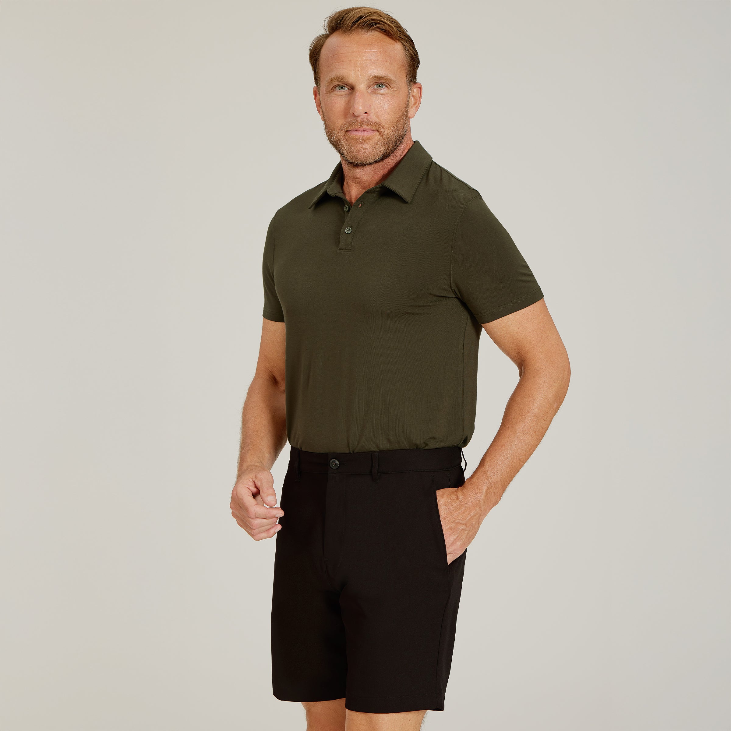 Men wearing Black Tech Shorts