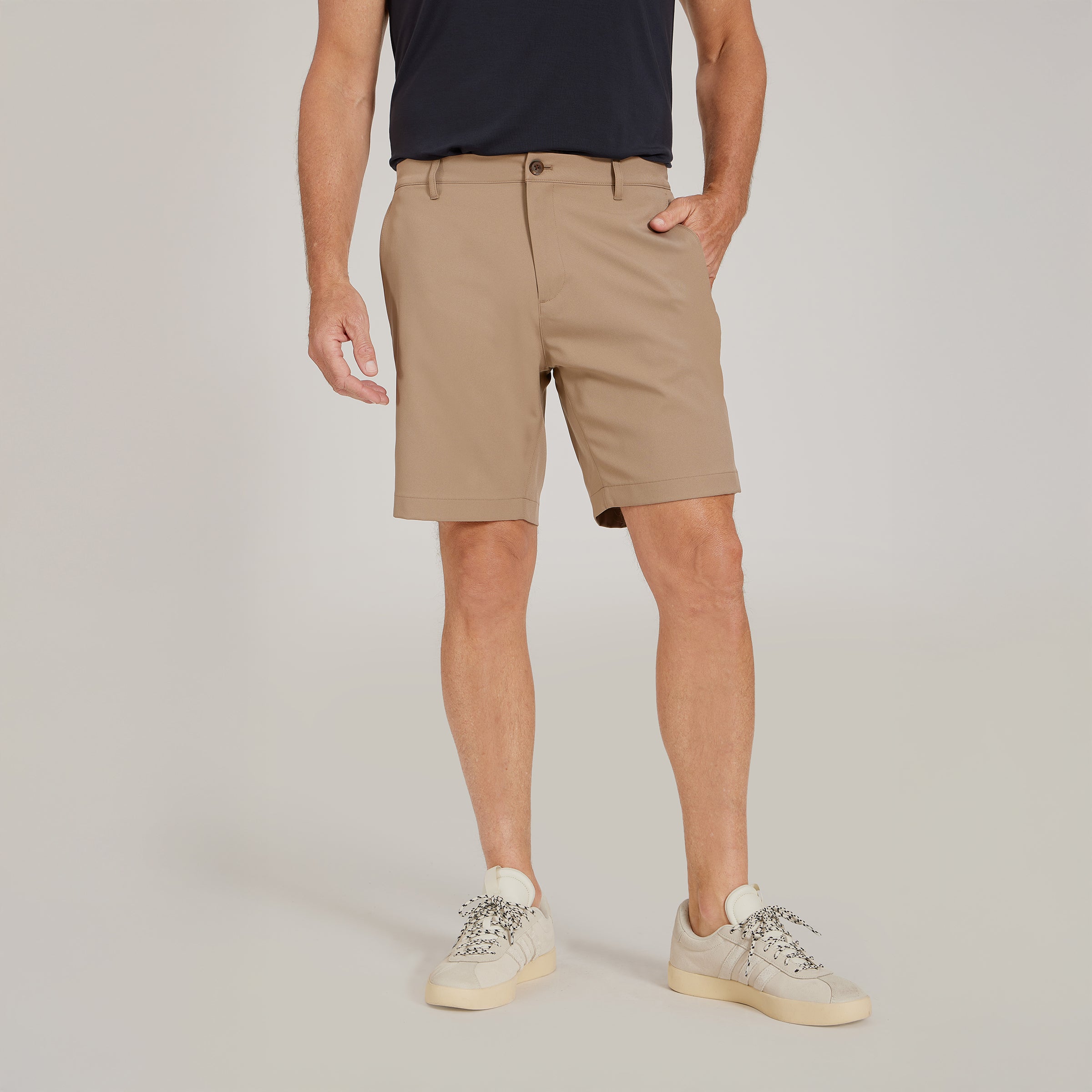 Men wearing Khaki Tech Shorts