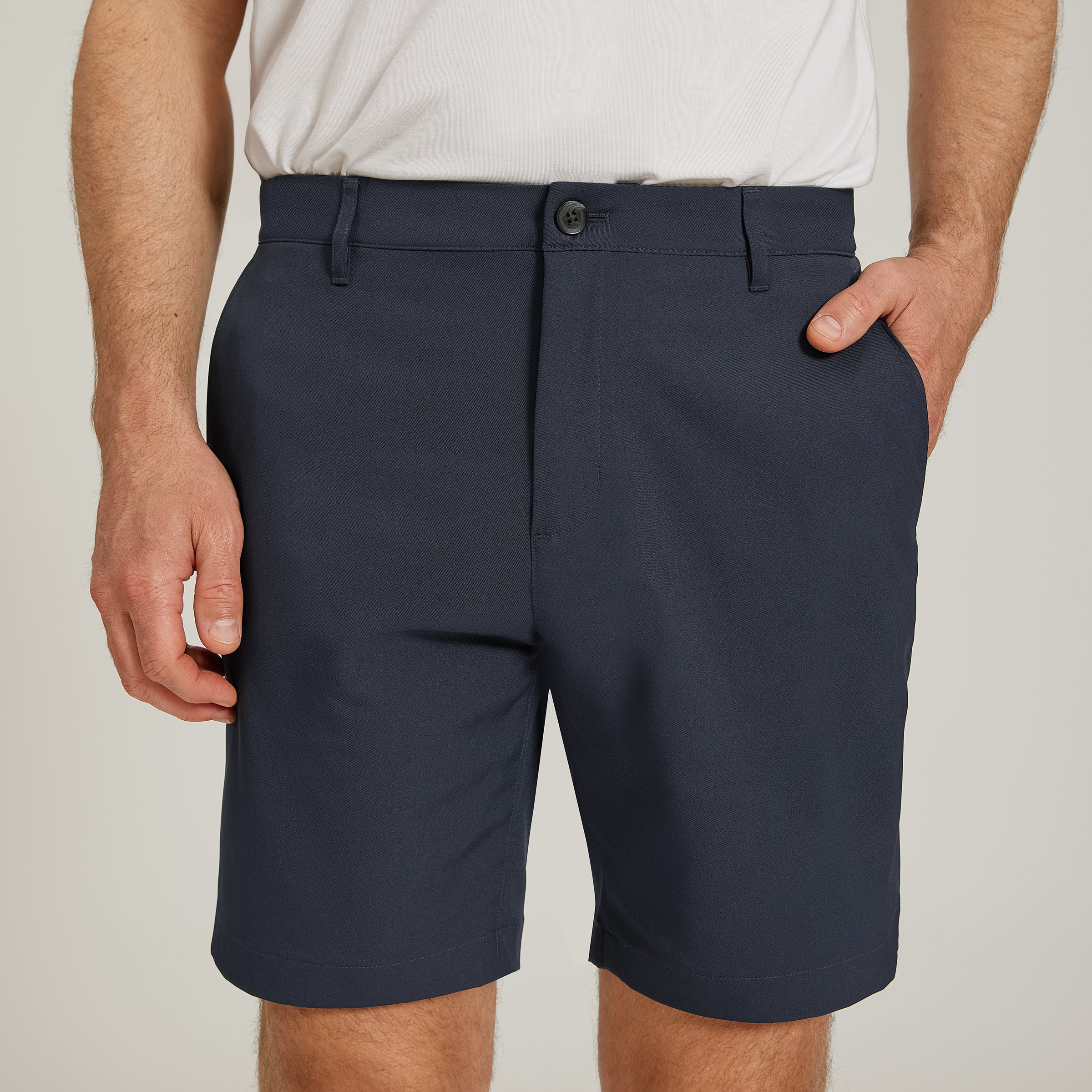 Men wearing Navy Tech Shorts