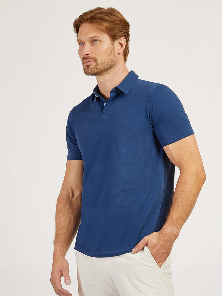 Men wearing Baltic Blue Jersey Sueded Polo