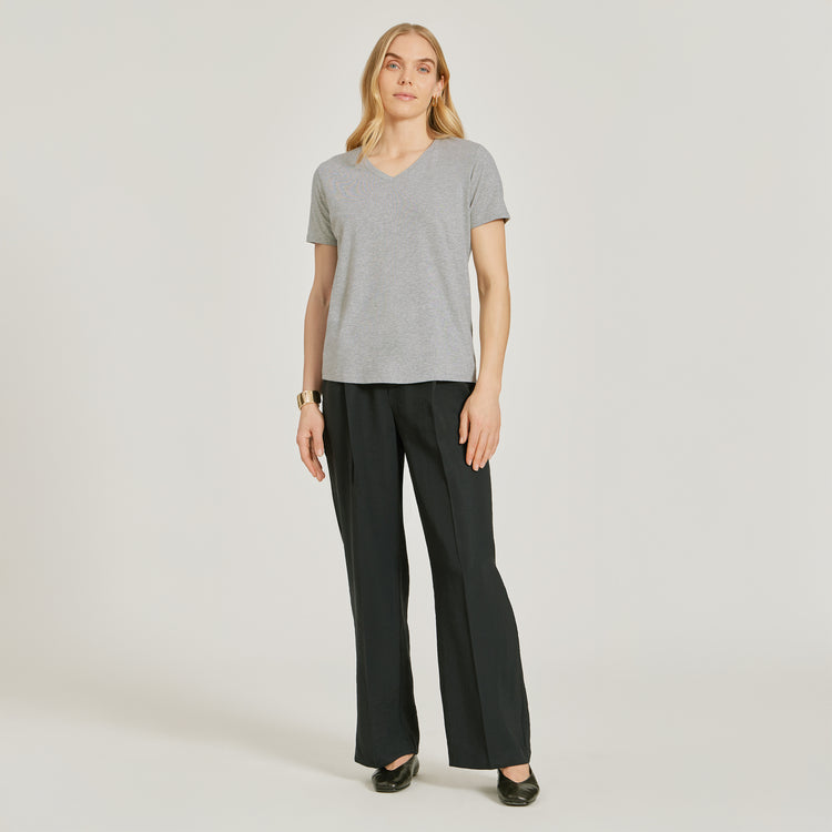 Women wearing Heather Gray Relaxed V-Neck Marcy Tee