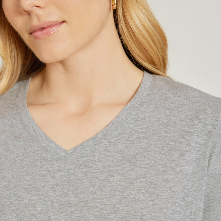 Women wearing Heather Gray Relaxed V-Neck Marcy Tee