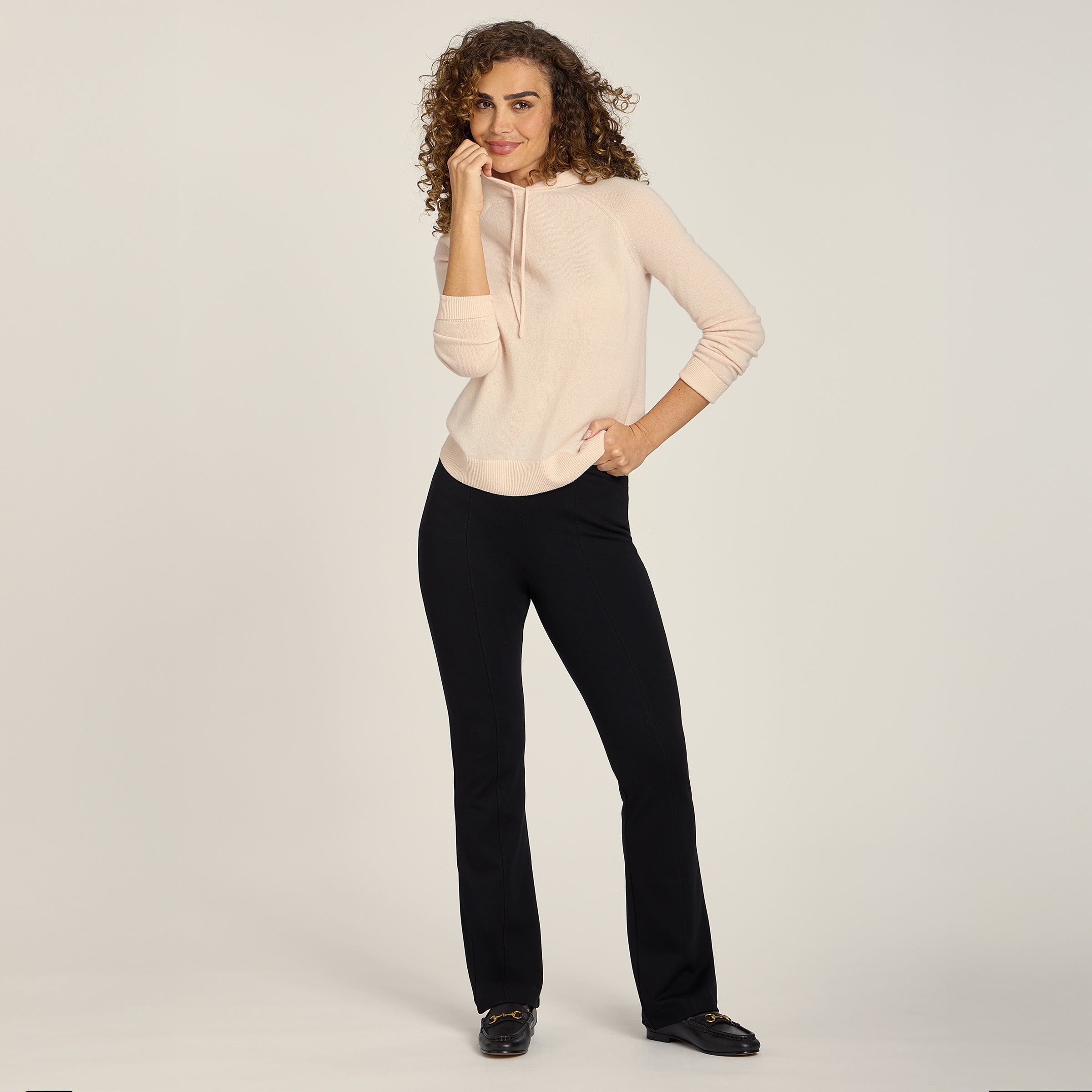Women wearing Black Slim Knit Pant
