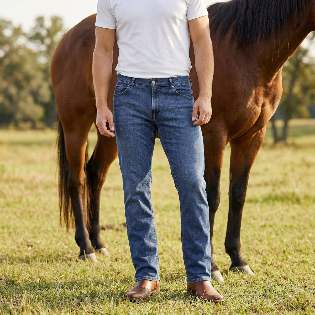 Men wearing Bleu clair/Médium Straight Wooster Jeans
