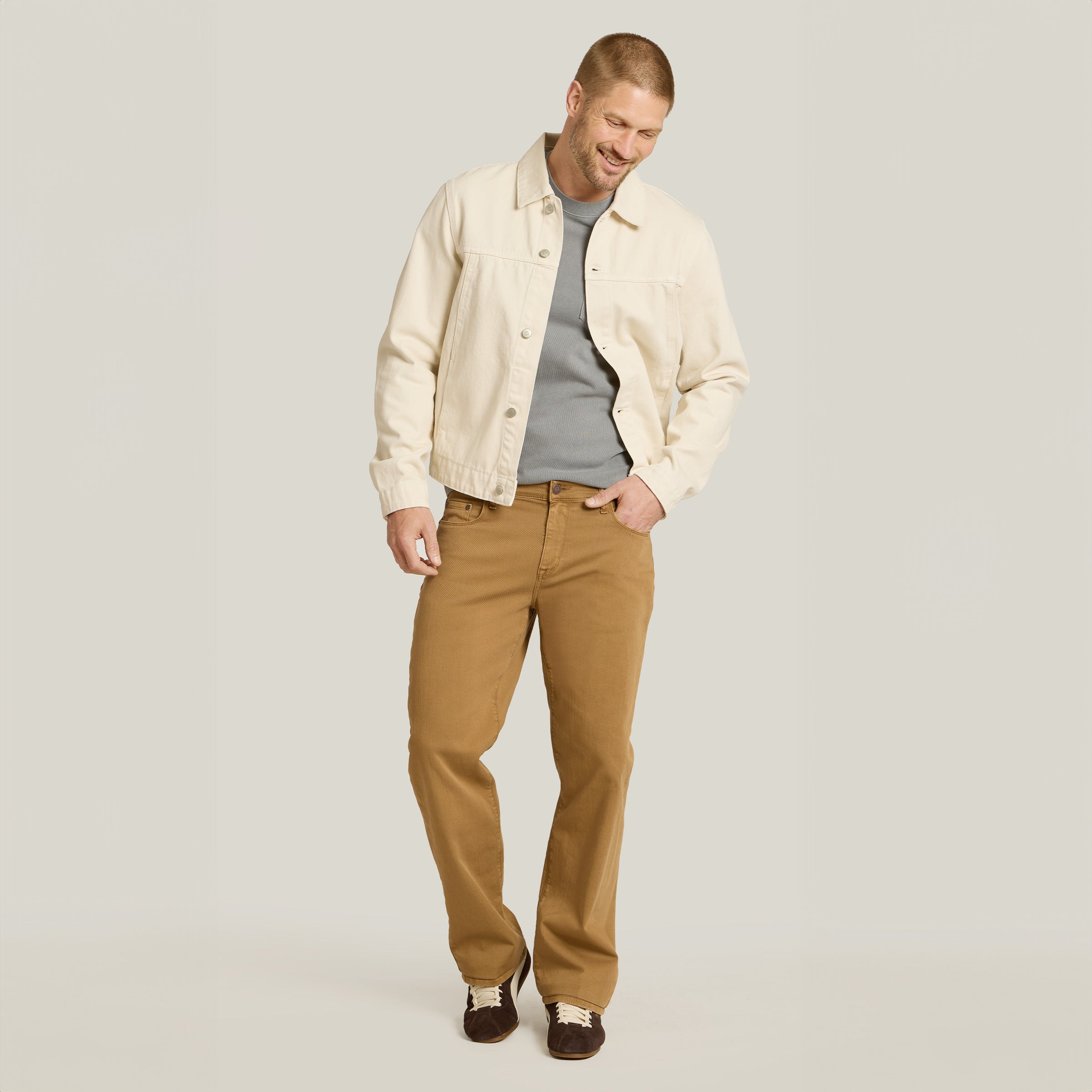 Men wearing Khaki Straight Mercer Jeans