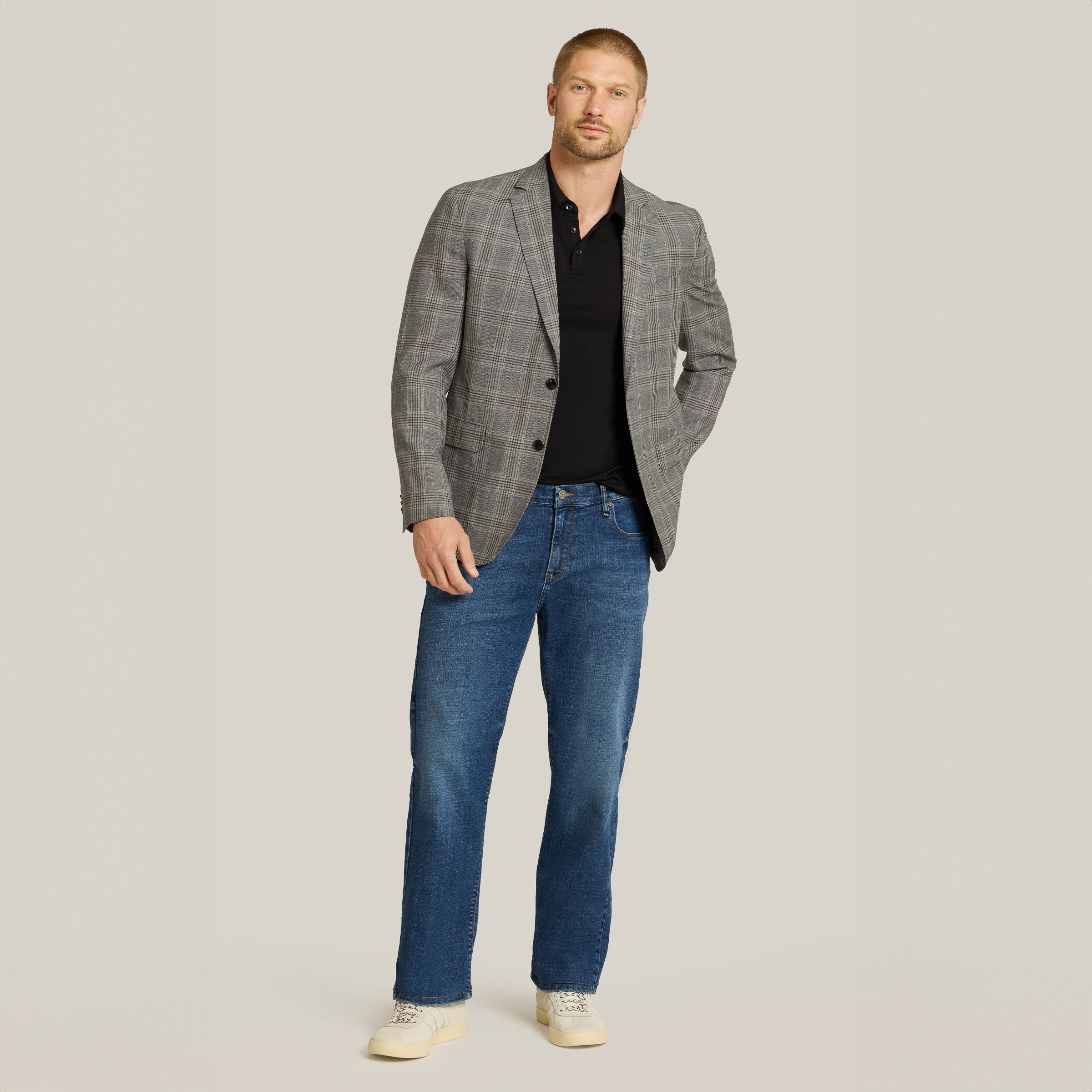 Men wearing Light/Medium Blue Straight Wooster Jeans