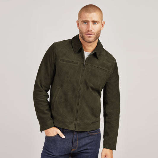 Suede Trucker Jacket Dark Olive Suede jackets