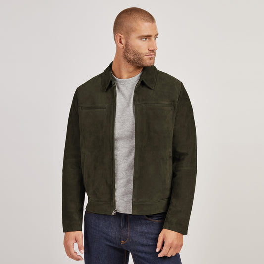 Suede Trucker Jacket Dark Olive Suede jackets