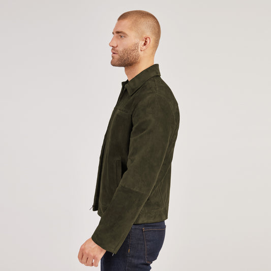 Suede Trucker Jacket Dark Olive Suede jackets
