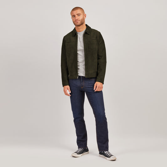 Suede Trucker Jacket Dark Olive Suede jackets