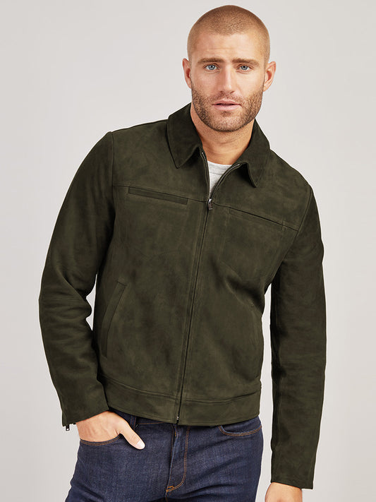 Suede Trucker Jacket Dark Olive Suede jackets
