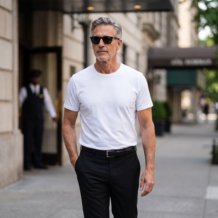 Men wearing White Classic Crew Driggs Tee