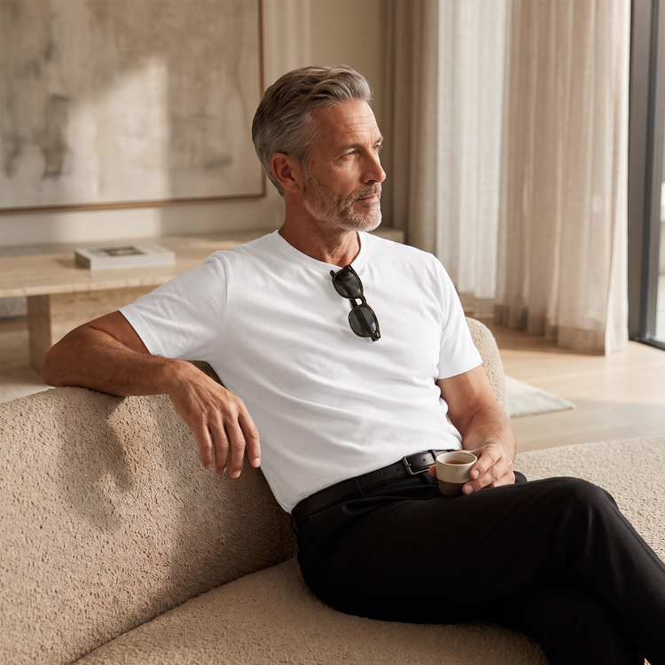 Men wearing White Classic Crew Driggs Tee