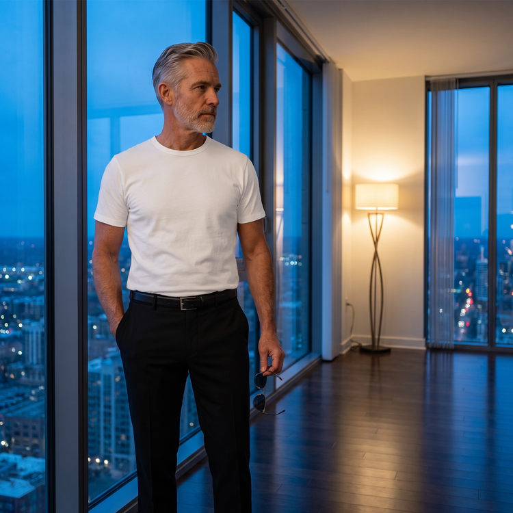 Men wearing White Classic Crew Driggs Tee
