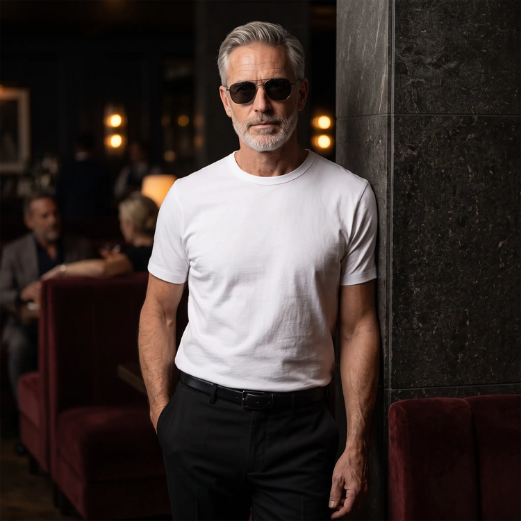 Men wearing White Classic Crew Driggs Tee