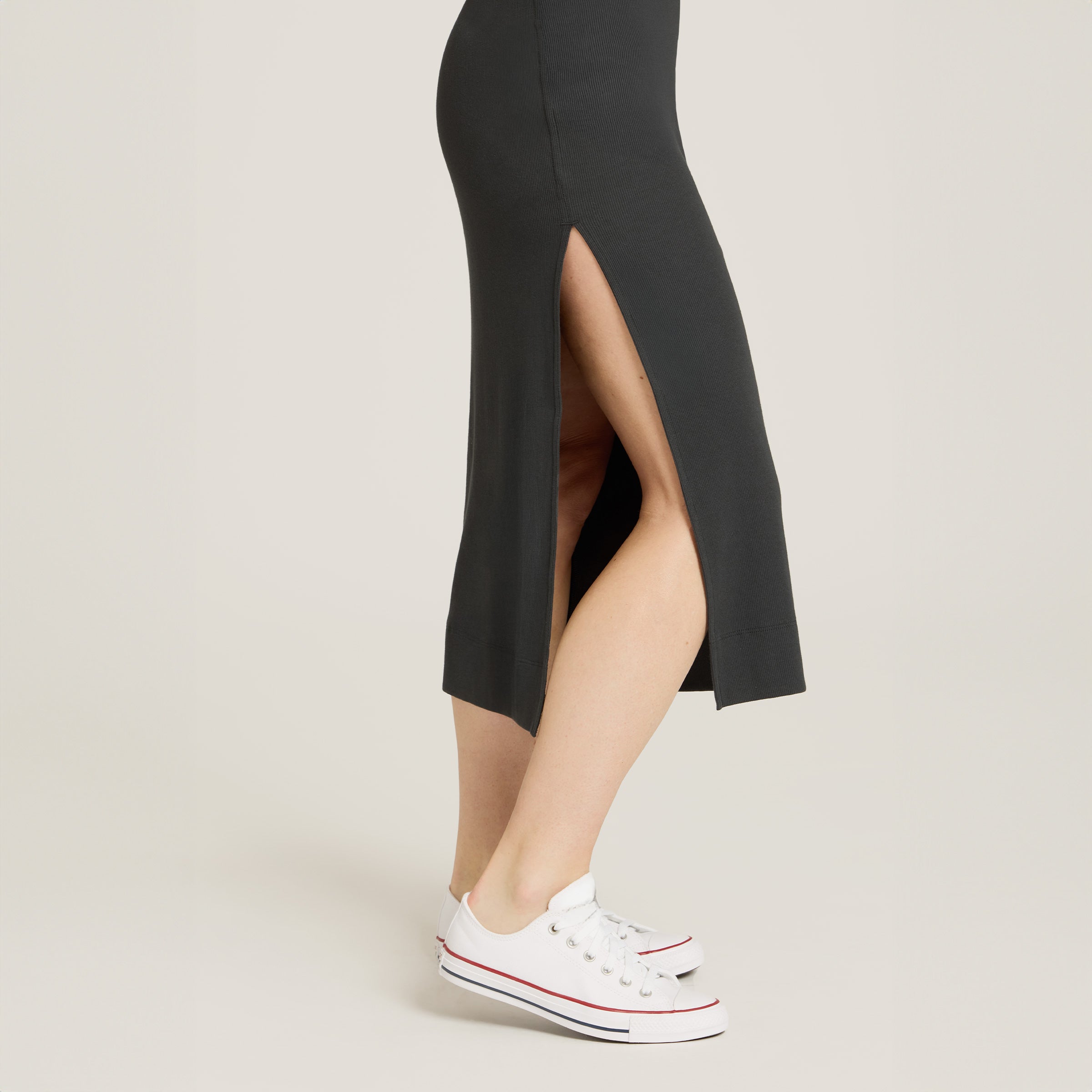 Women wearing Dark Gray Rib Tank Dress