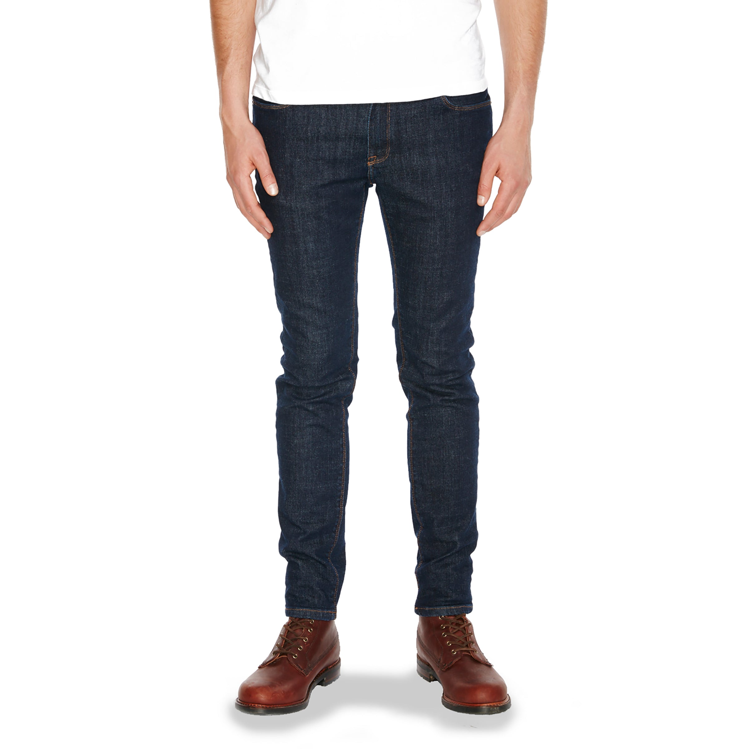 Men wearing Dark Blue Skinny Wooster Jeans