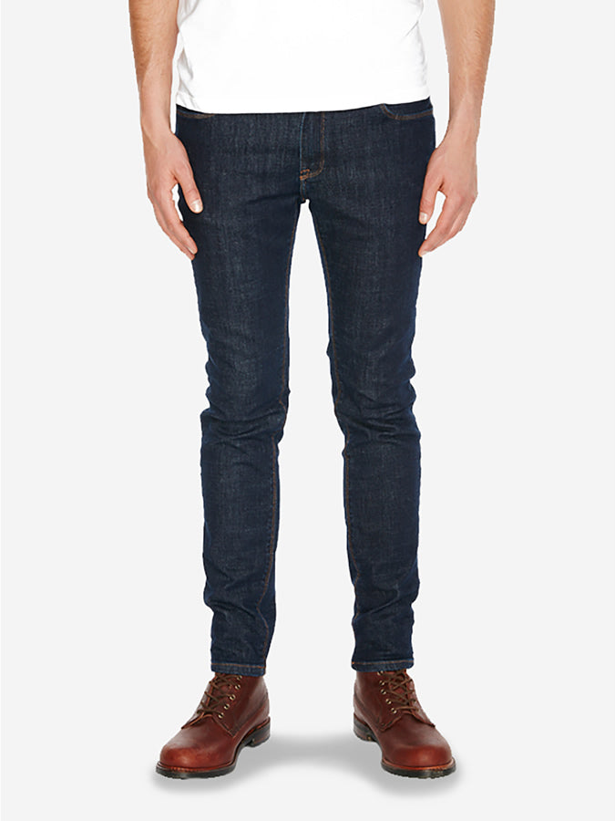 Men wearing Dark Blue Skinny Wooster Jeans