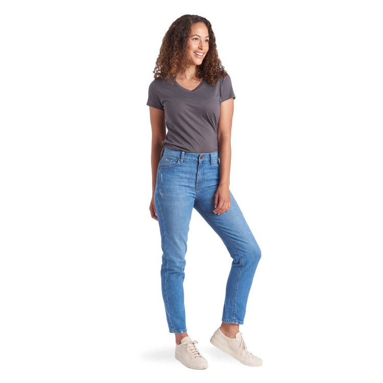 Women wearing Light Blue High Rise Mom Charlton Jeans