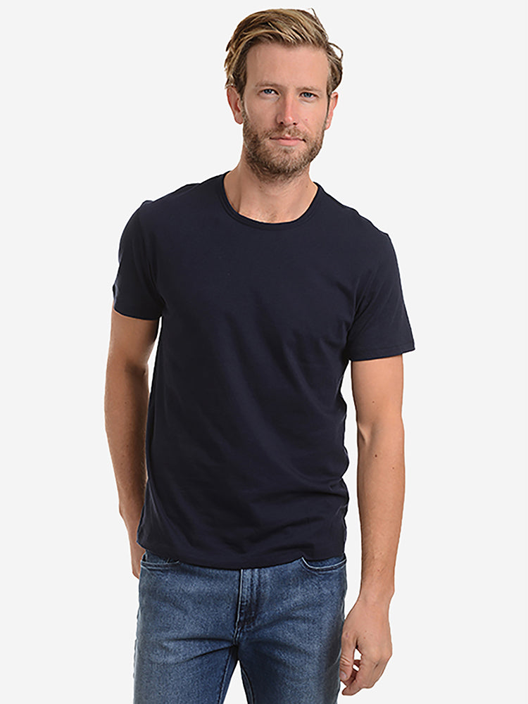  wearing Baltic Blue Classic Crew Driggs Tee - Pre Order