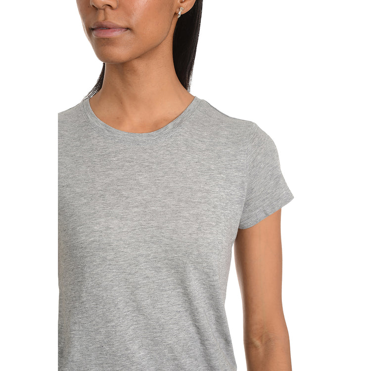 Women wearing Heather Gray Fitted Crew Marcy Tee