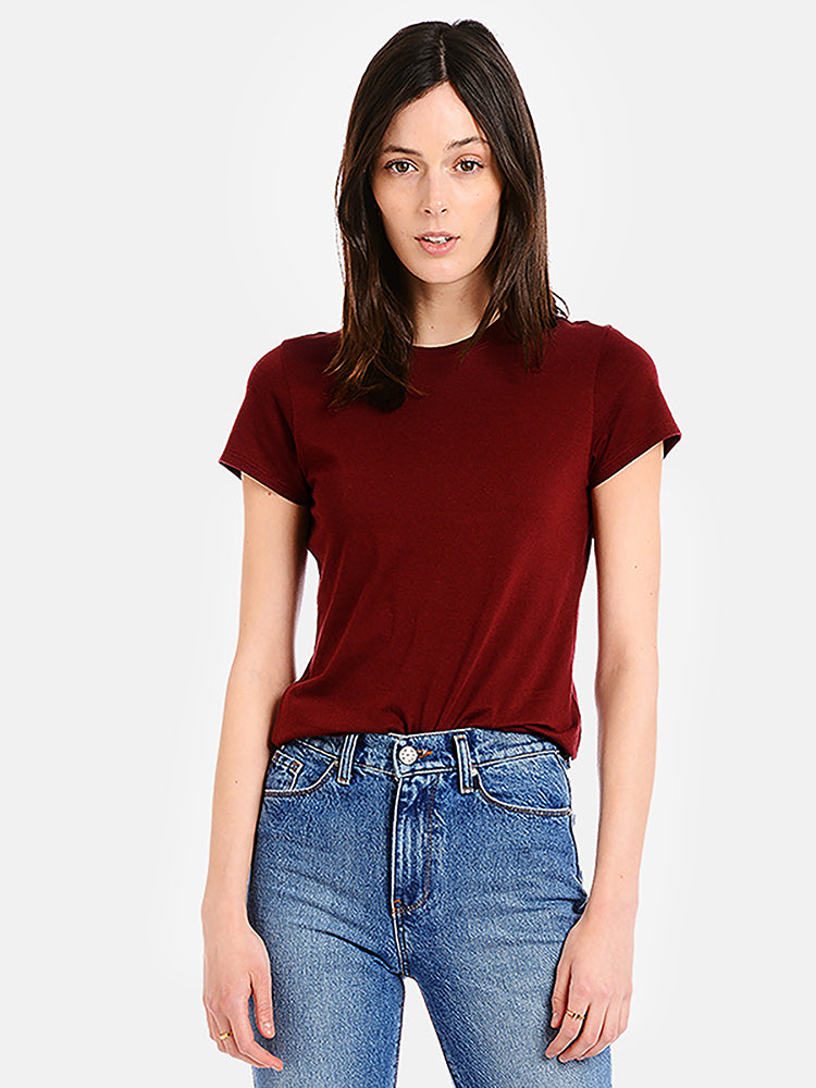  wearing Crimson Fitted Crew Marcy Tee