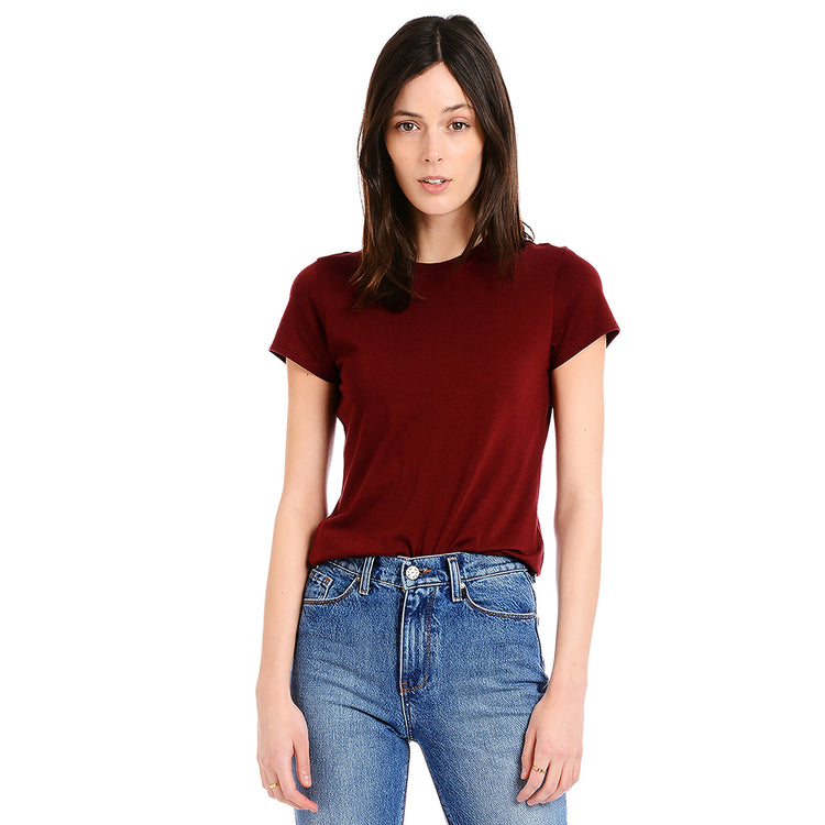  wearing Crimson Fitted Crew Marcy Tee
