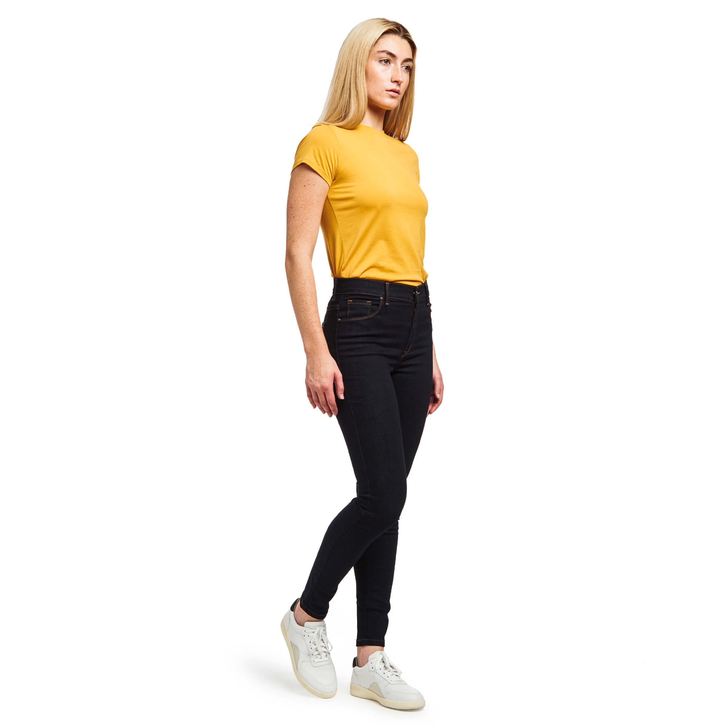 Women wearing Dark Blue High Rise Skinny Moore Jeans