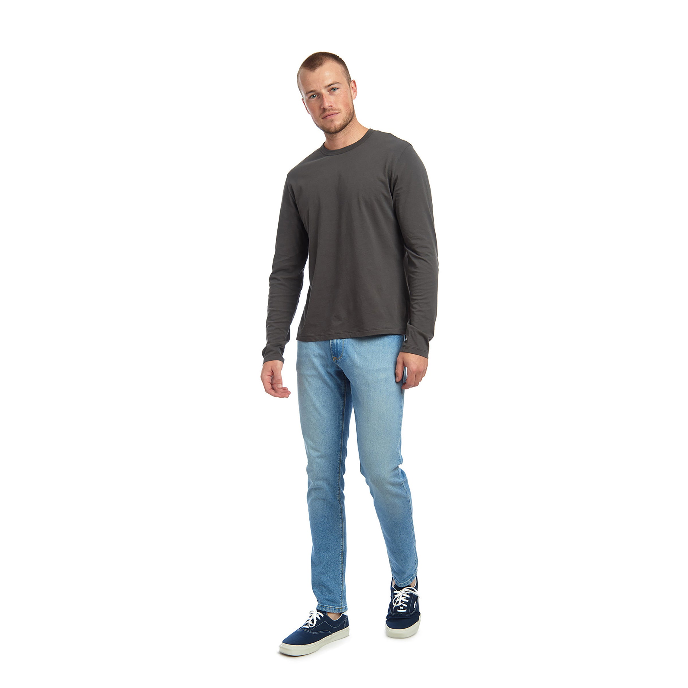 Men wearing Dark Gray Long Sleeve Crew Tee Driggs