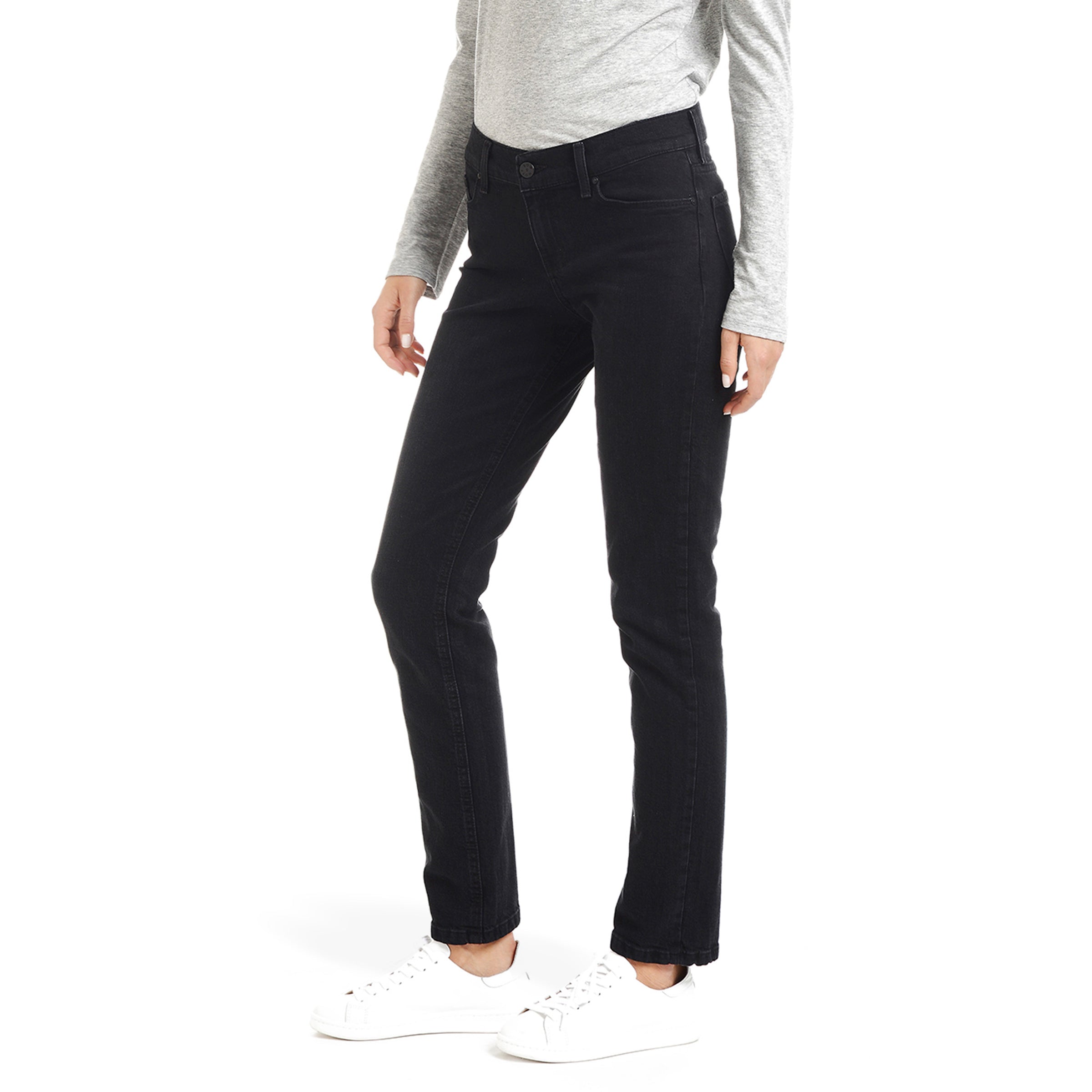 Women wearing Washed Black Mid Rise Slim Straight Allen Jeans