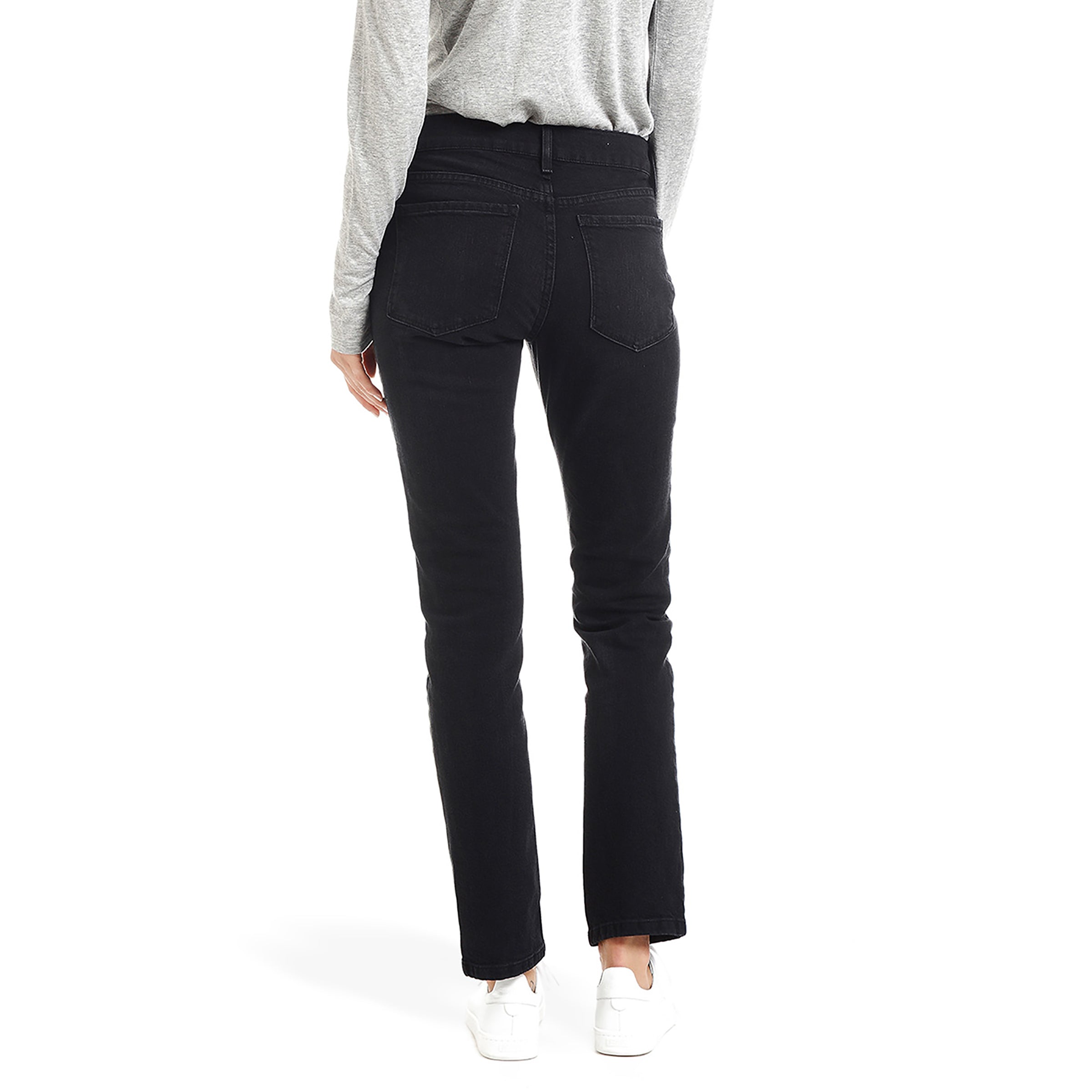 Women wearing Washed Black Mid Rise Slim Straight Allen Jeans
