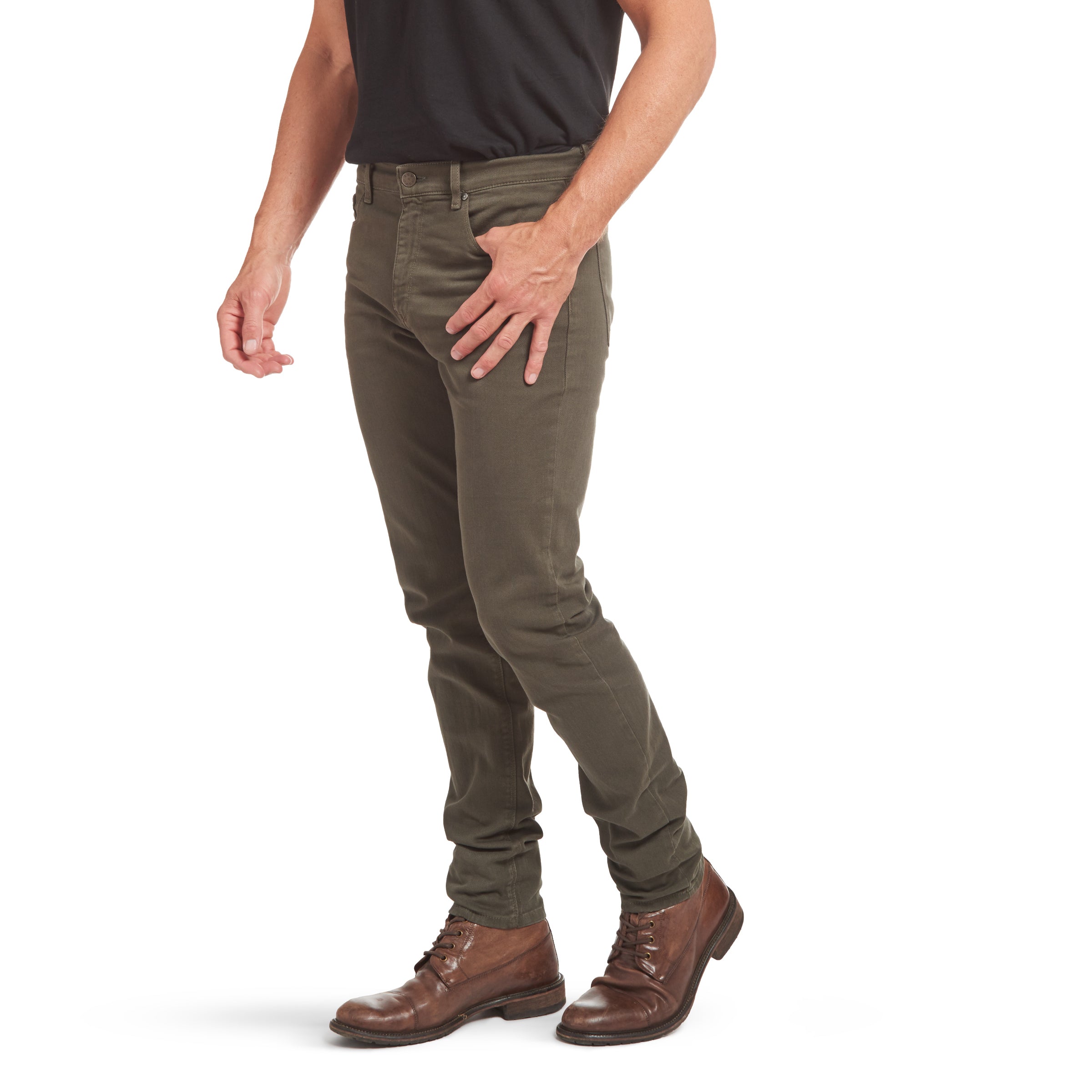 Men wearing Military Green Skinny Mercer Jeans